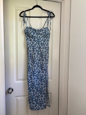 Blue Floral Tie-Shoulder Midi Dress
